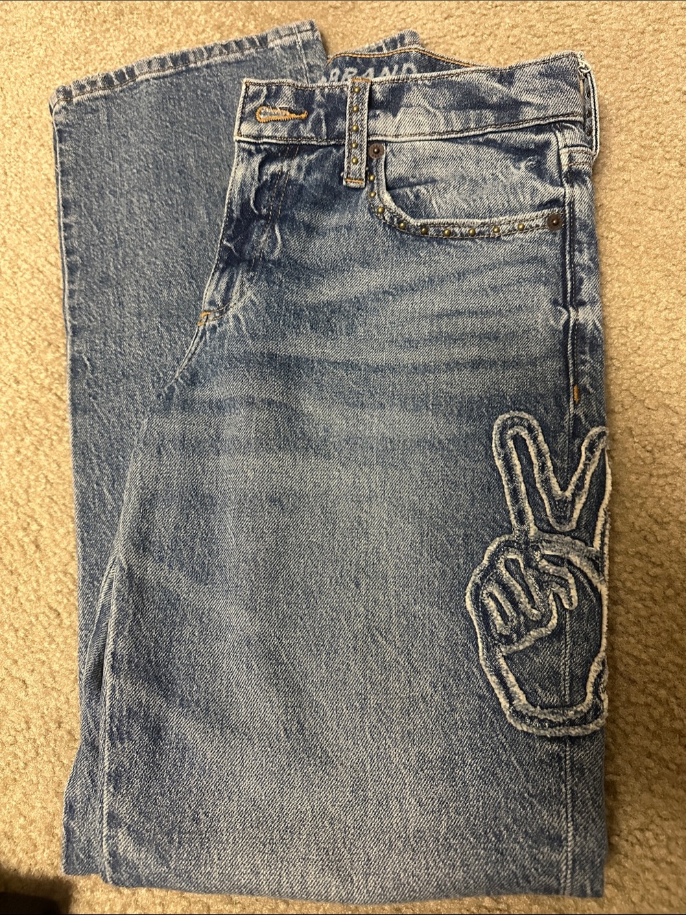 Lucky Brand Light Blue Boot Cut Jeans with Peace Hand Patch Low Rise